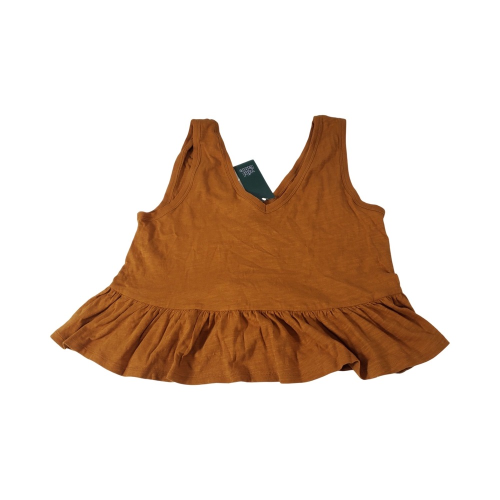 Wild Fable Womens XS Rust Brown Cotton V-Neck Peplum Ruffle Tank Top New